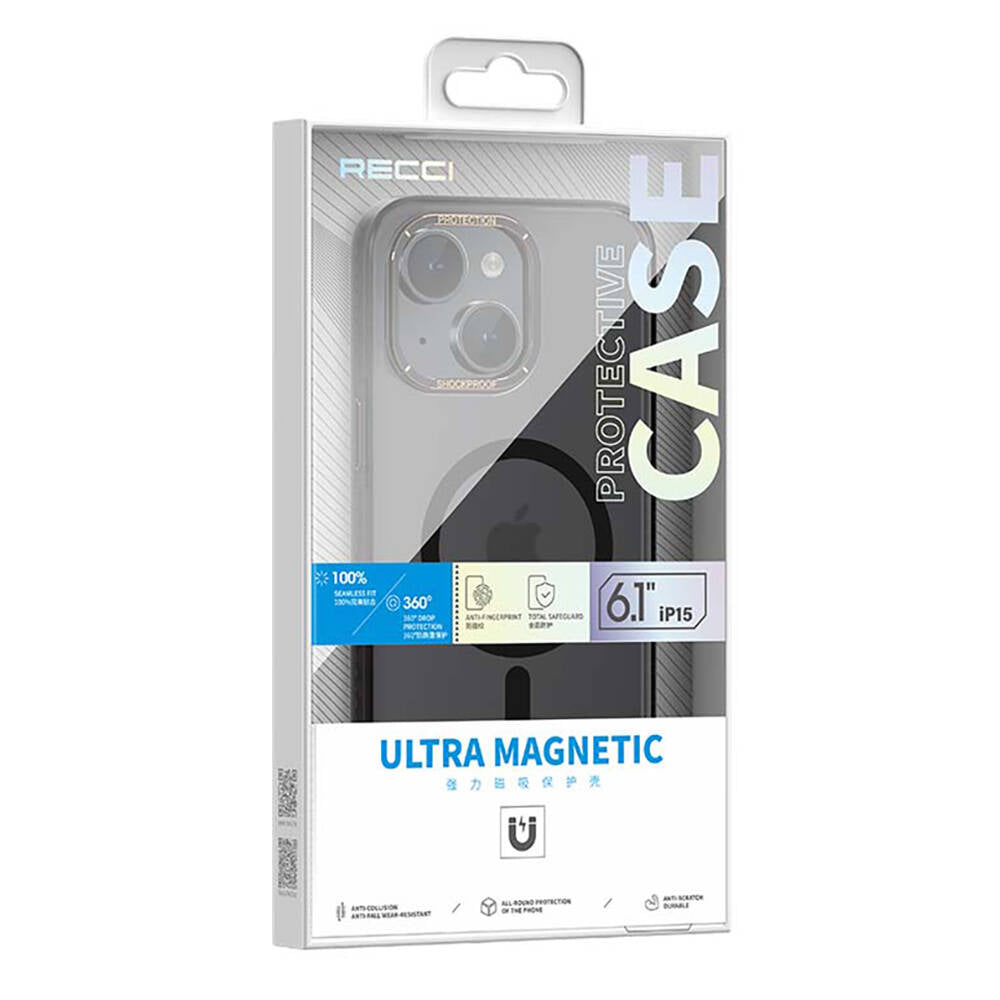 Recci Michelin Serisi iPhone 15 Plus M-safe Şarj Özellikli Cam Arka Yüzey Kılıf