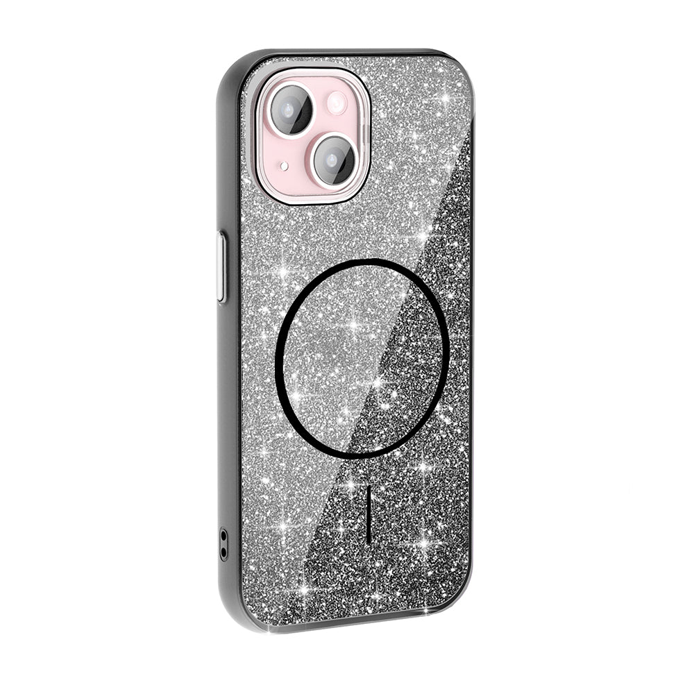 Cepax iPhone 15 Plus M-safe Şarj Özellikli Parlayan Simli Okso Kılıf