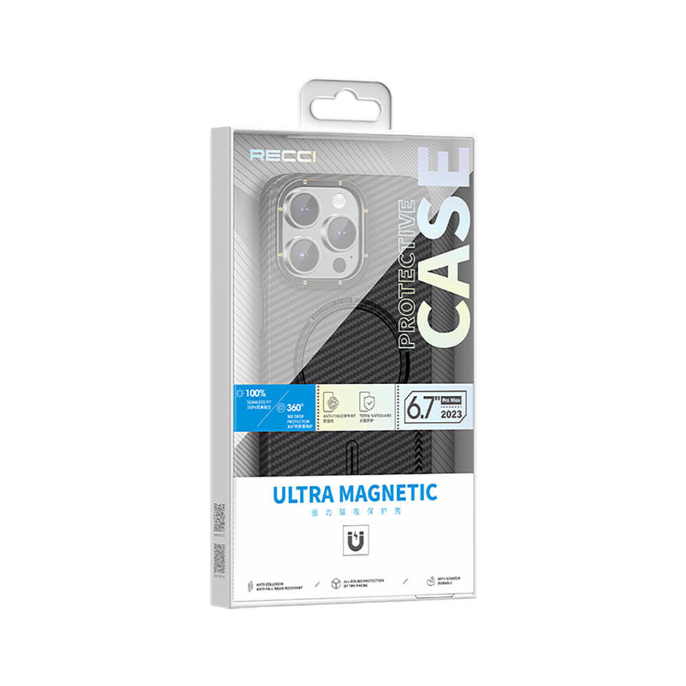 Recci Machinist Serisi iPhone 15 Plus M-safe Şarj Özellikli Magnetik Karbon Kılıf