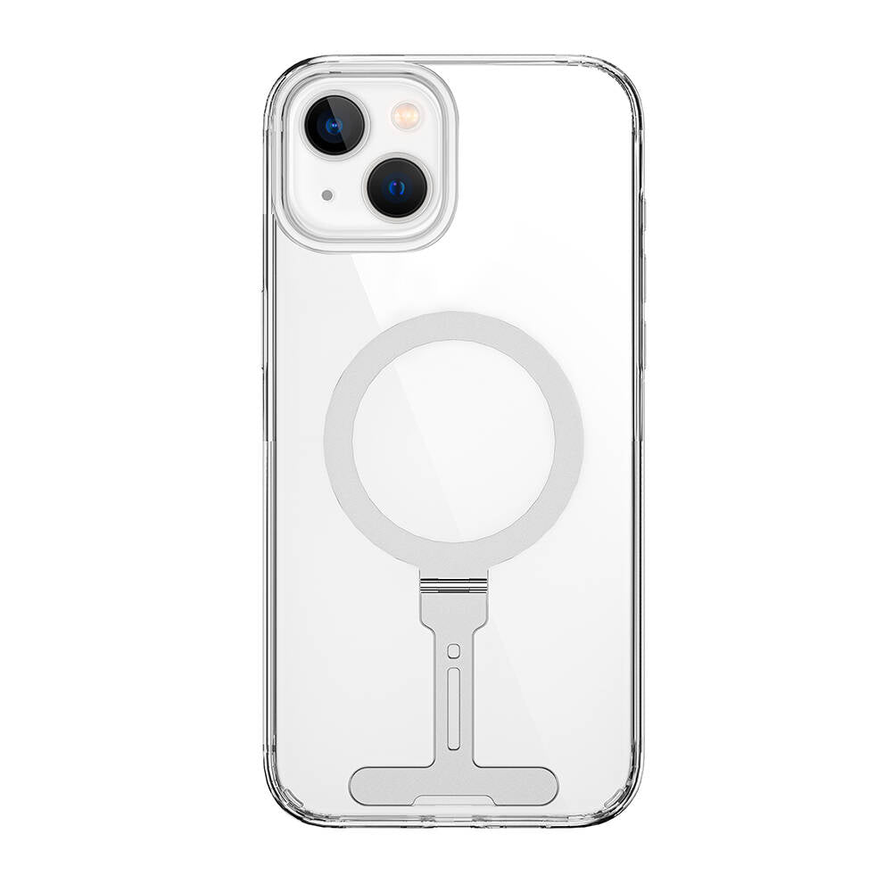 Wiwu FYY-014 iPhone 15 Plus M-safe Şarj Özellikli Alüminyum Alaşım Metal Standlı Şeffaf Kılıf