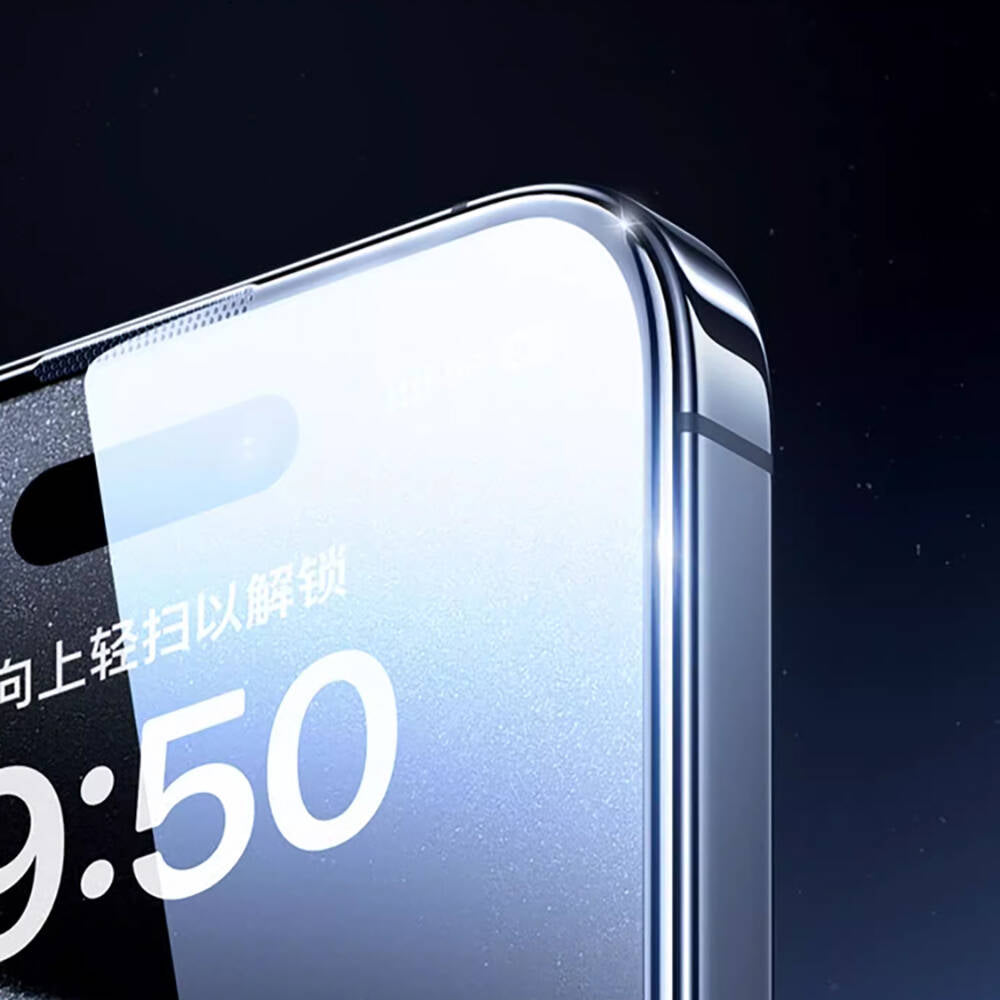 Wiwu GT-009 iPhone 15 Plus Polimer Oleofobik Kaplama Şeffaf Pürüzsüz Temperli Cam Ekran Koruyucu