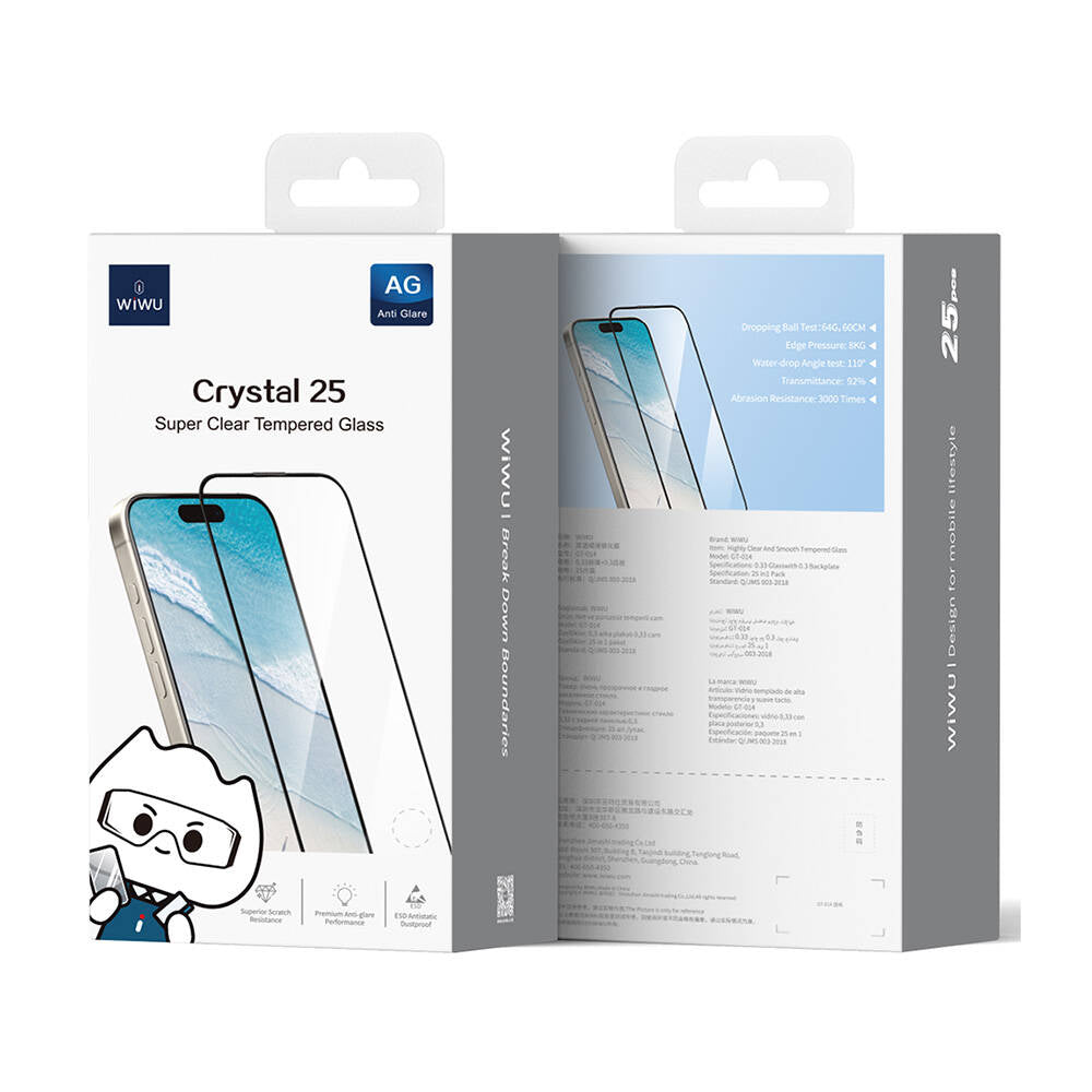 Wiwu GT-014 iPhone 15 Plus Polimer Oleofobik Kaplama Şeffaf Pürüzsüz Temperli Cam Ekran Koruyucu 25'li Paket