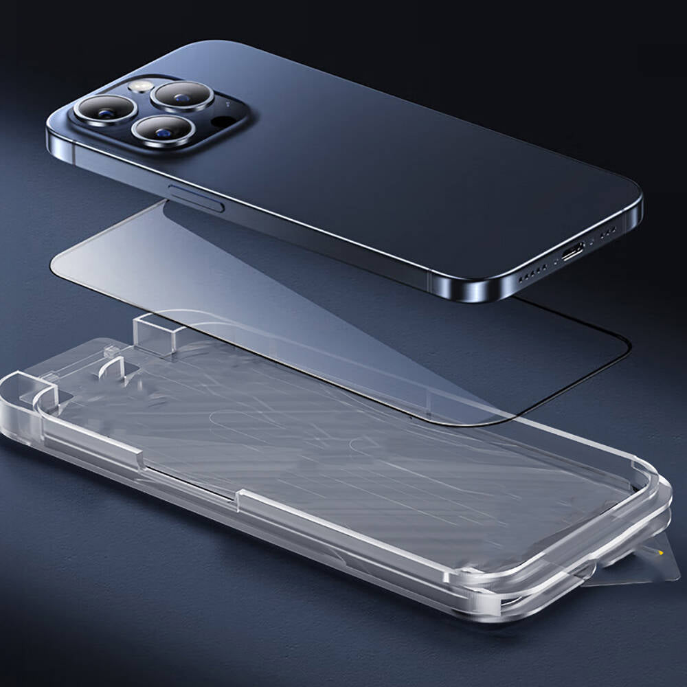 Wiwu SQ-008 iPhone 15 Plus Oleofobik Easy Install Darbeye Karşı Dayanıklı Temperli Cam Ekran Koruyucu + Kolay Uygulama Aparatlı