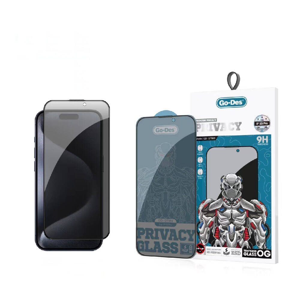 Go Des iPhone 15 Pro 9D Full Cover Privacy Temperli Cam Ekran Koruyucu