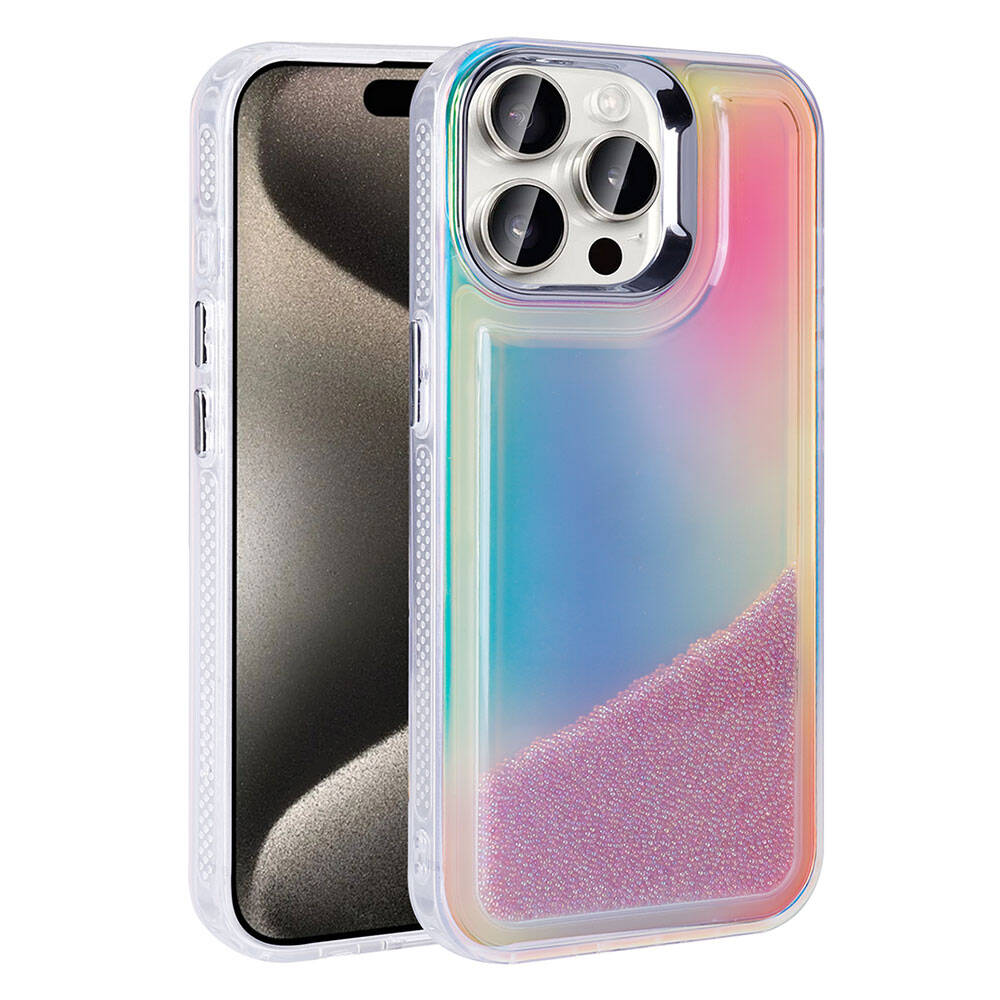 Cepax iPhone 15 Pro Airbagli Renkli Arka Yüzey Boncuk Tasarımlı Kumul Kılıf