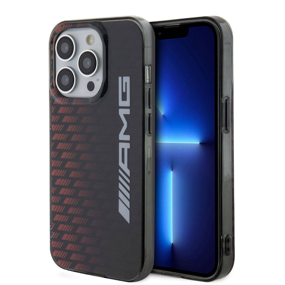 AMG iPhone 15 Pro Orjinal Lisanslı Çift Katmanlı Büyük Logolu Dörtgen Şerit Desenli Telefon Kılıfı