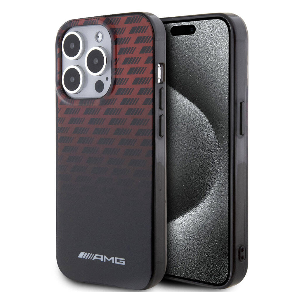 AMG iPhone 15 Pro Orjinal Lisanslı Çift Katmanlı Küçük Logolu Dörtgen Şerit Desenli Kılıf