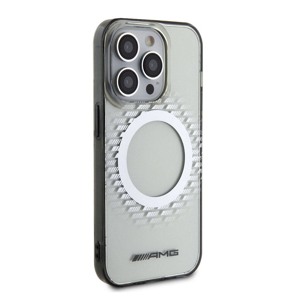 AMG iPhone 15 Pro Orjinal Lisanslı M-safe Şarj Özellikli Transparan Dörtgen Desenli Kılıf