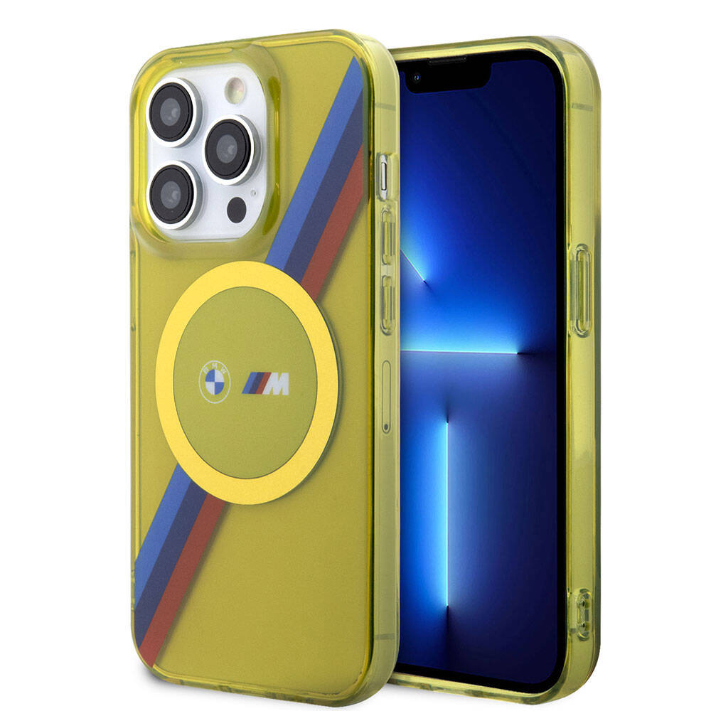BMW iPhone 15 Pro M-safe Şarj Özellikli Transparan Tricolor Stripes Orjinal Lisanslı Kılıf
