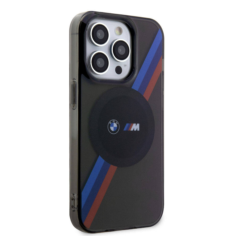 BMW iPhone 15 Pro M-safe Şarj Özellikli Transparan Tricolor Stripes Orjinal Lisanslı Kılıf