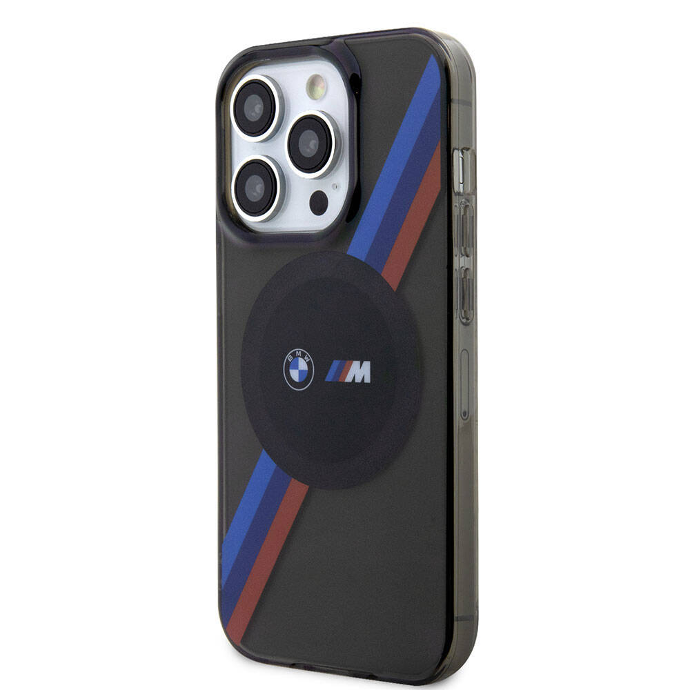 BMW iPhone 15 Pro M-safe Şarj Özellikli Transparan Tricolor Stripes Orjinal Lisanslı Kılıf
