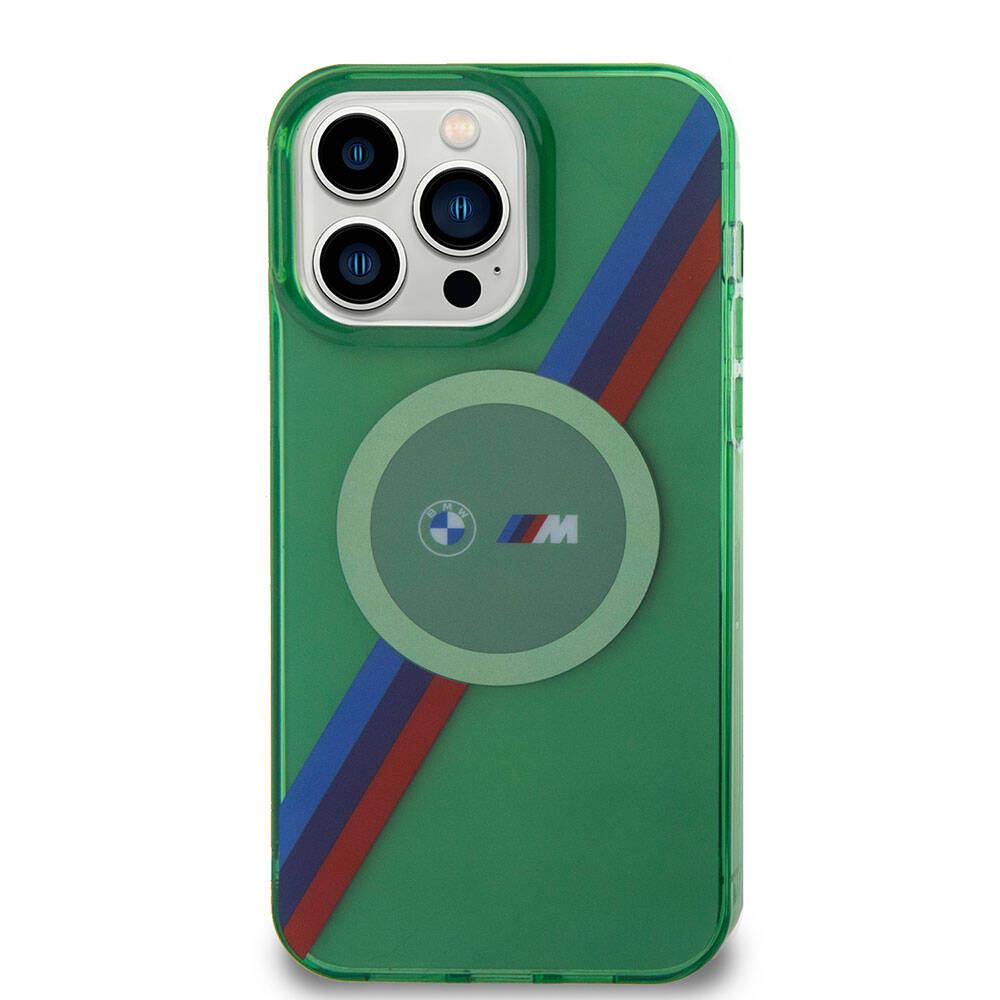 BMW iPhone 15 Pro M-safe Şarj Özellikli Transparan Tricolor Stripes Orjinal Lisanslı Kılıf