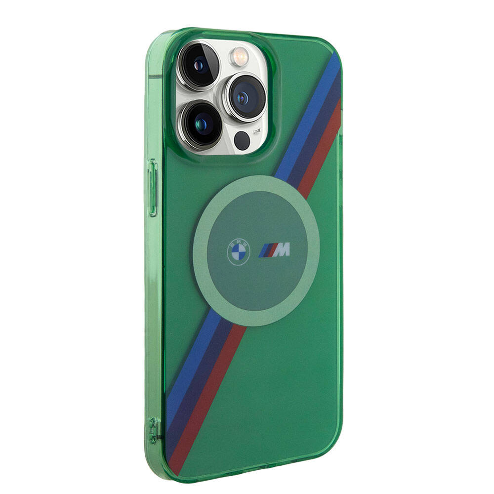 BMW iPhone 15 Pro M-safe Şarj Özellikli Transparan Tricolor Stripes Orjinal Lisanslı Kılıf