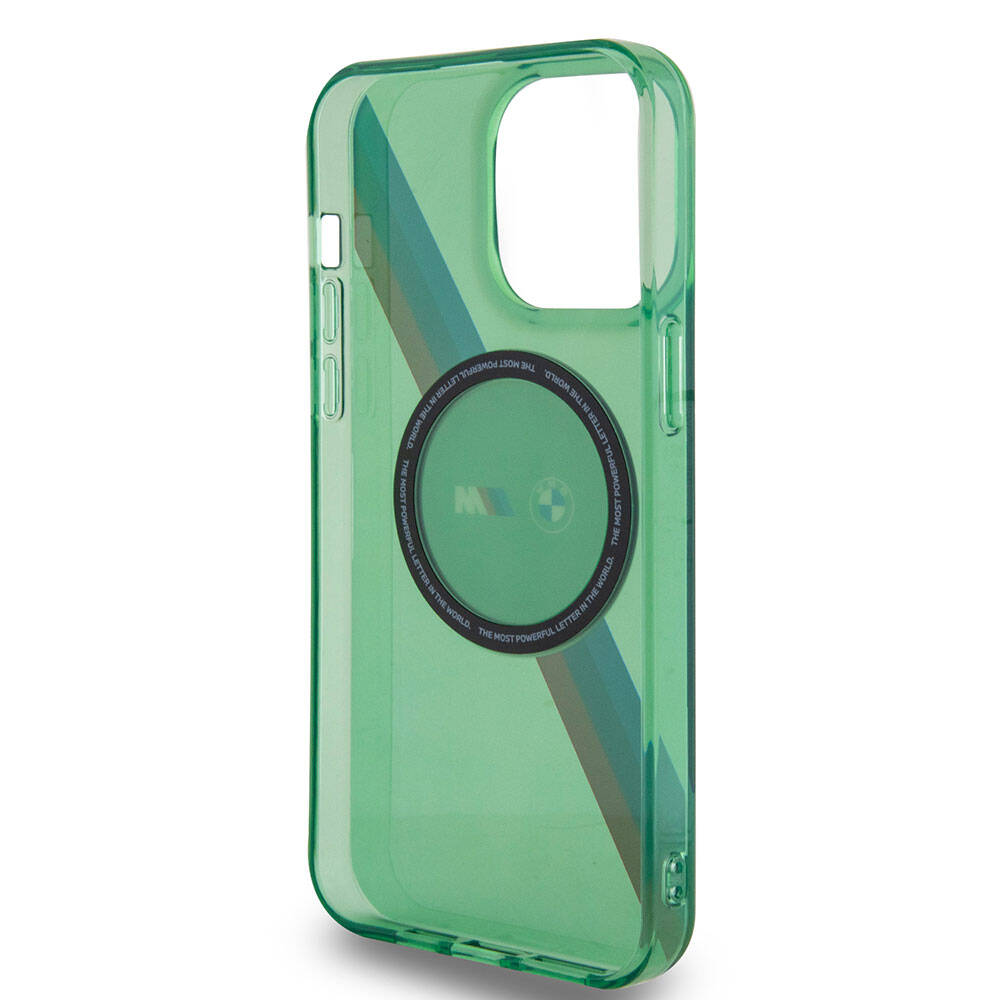BMW iPhone 15 Pro M-safe Şarj Özellikli Transparan Tricolor Stripes Orjinal Lisanslı Kılıf