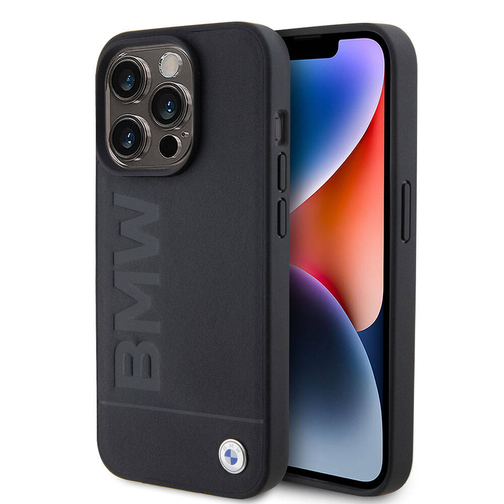 BMW iPhone 15 Pro Orjinal Lisanslı Magsafe Şarj Özellikli Sıcak Damga Logolu Deri Telefon Kılıfı - 1