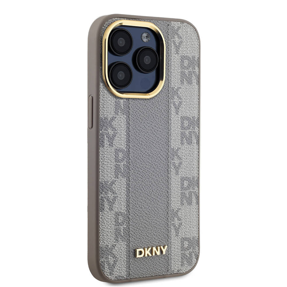 DKNY iPhone 15 Pro Orjinal Lisanslı M-safe Şarj Özellikli 3D Yazılı Checkered Pattern Kılıf