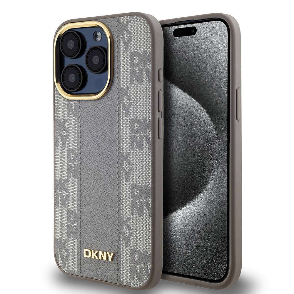 DKNY iPhone 15 Pro Orjinal Lisanslı M-safe Şarj Özellikli 3D Yazılı Checkered Pattern Kılıf