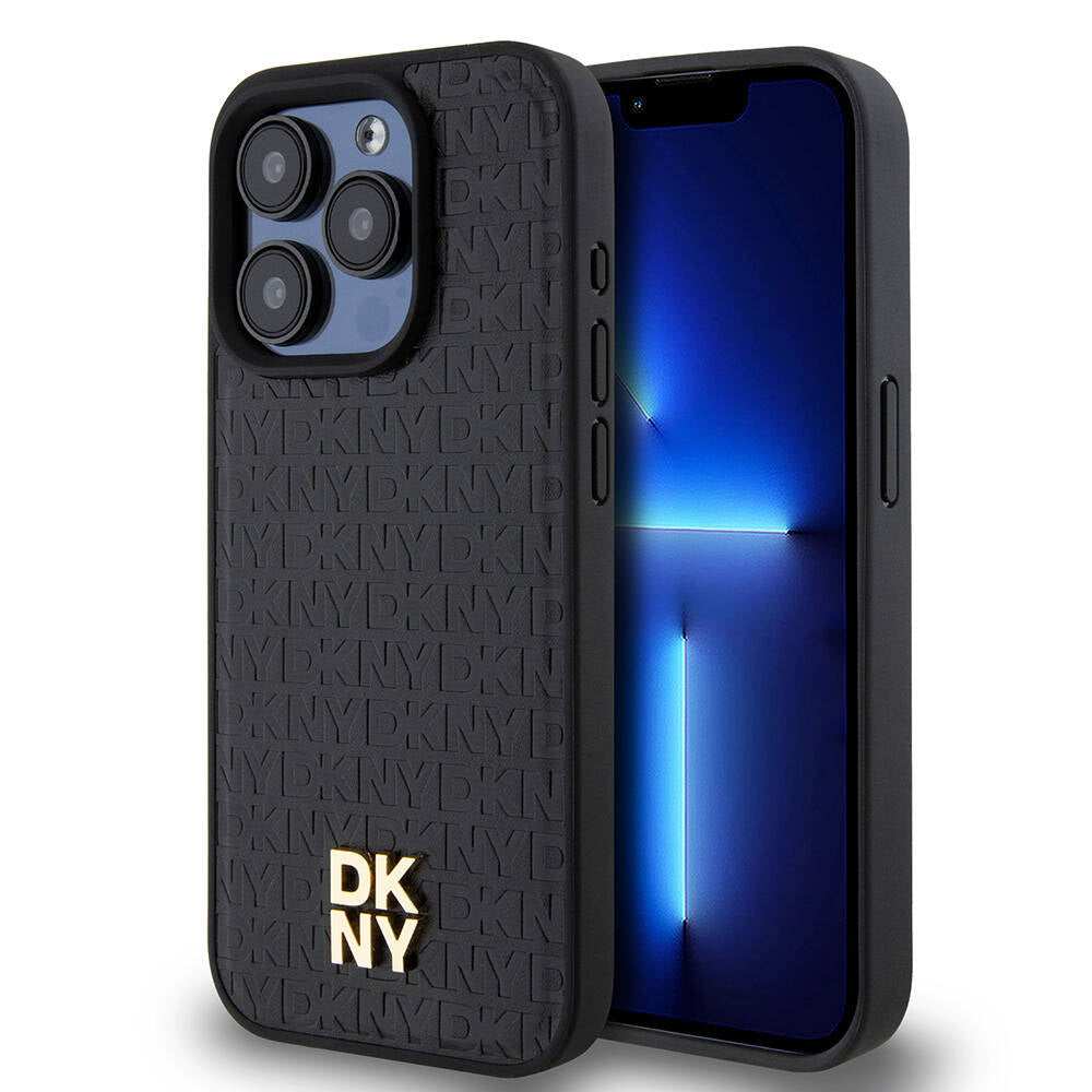 DKNY iPhone 15 Pro Orjinal Lisanslı M-safe Şarj Özellikli 3D Yazılı Repeat Pattern Kılıf