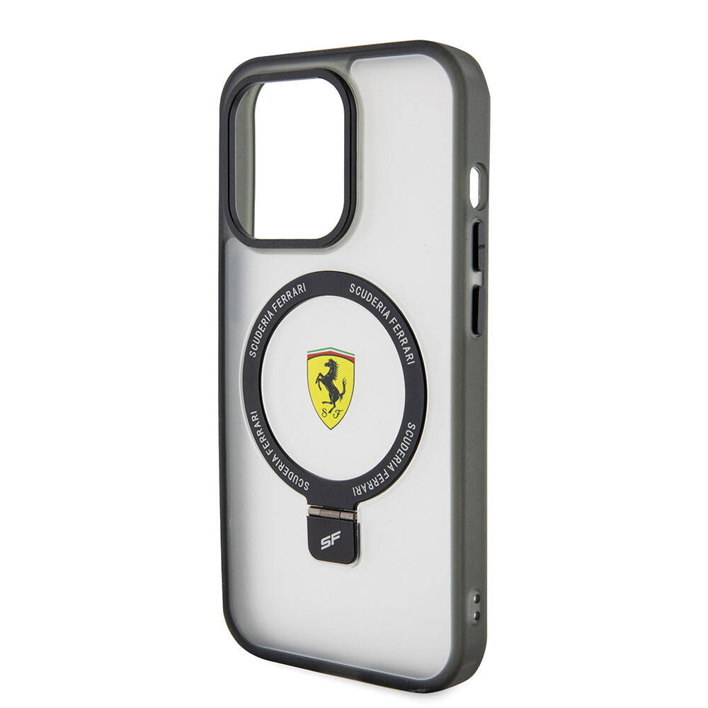 Ferrari iPhone 15 Pro M-safe Şarj Özellikli Standlı Buzlu Yüzey Dizayn Telefon Kılıfı