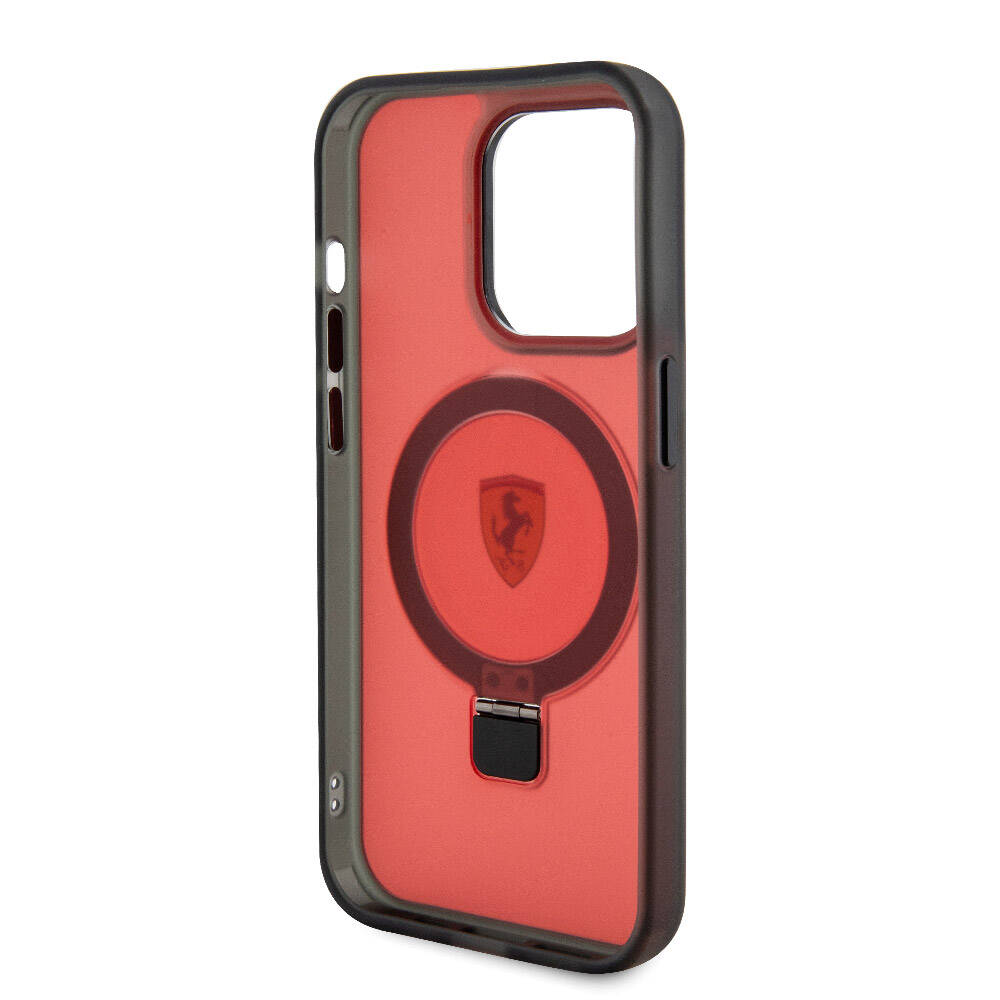 Ferrari iPhone 15 Pro M-safe Şarj Özellikli Standlı Buzlu Yüzey Dizayn Telefon Kılıfı