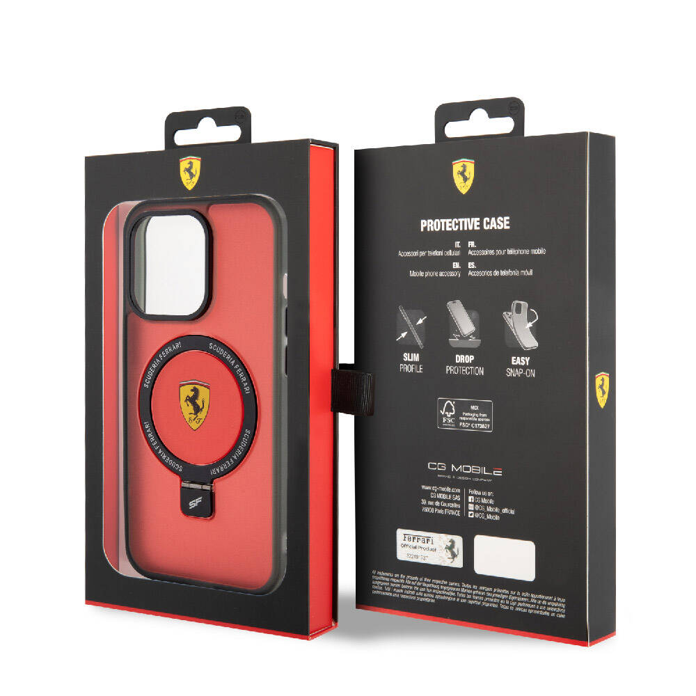 Ferrari iPhone 15 Pro M-safe Şarj Özellikli Standlı Buzlu Yüzey Dizayn Telefon Kılıfı