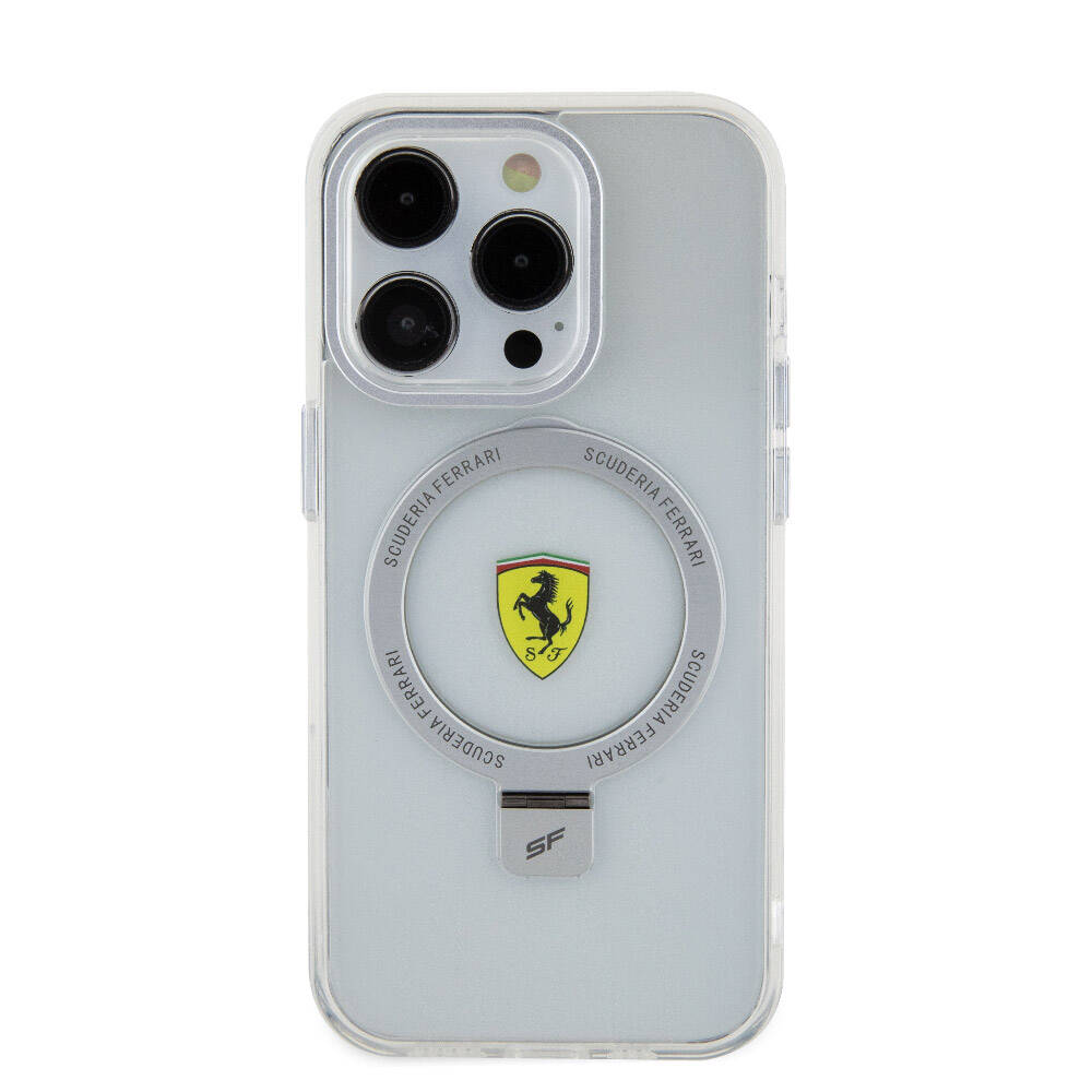 Ferrari iPhone 15 Pro M-safe Şarj Özellikli Standlı Buzlu Yüzey Dizayn Telefon Kılıfı