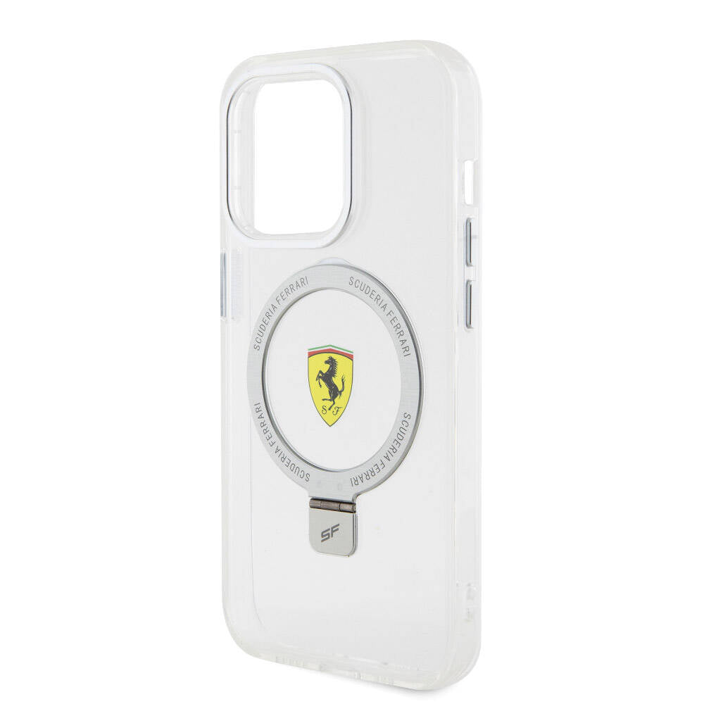 Ferrari iPhone 15 Pro M-safe Şarj Özellikli Standlı Buzlu Yüzey Dizayn Telefon Kılıfı