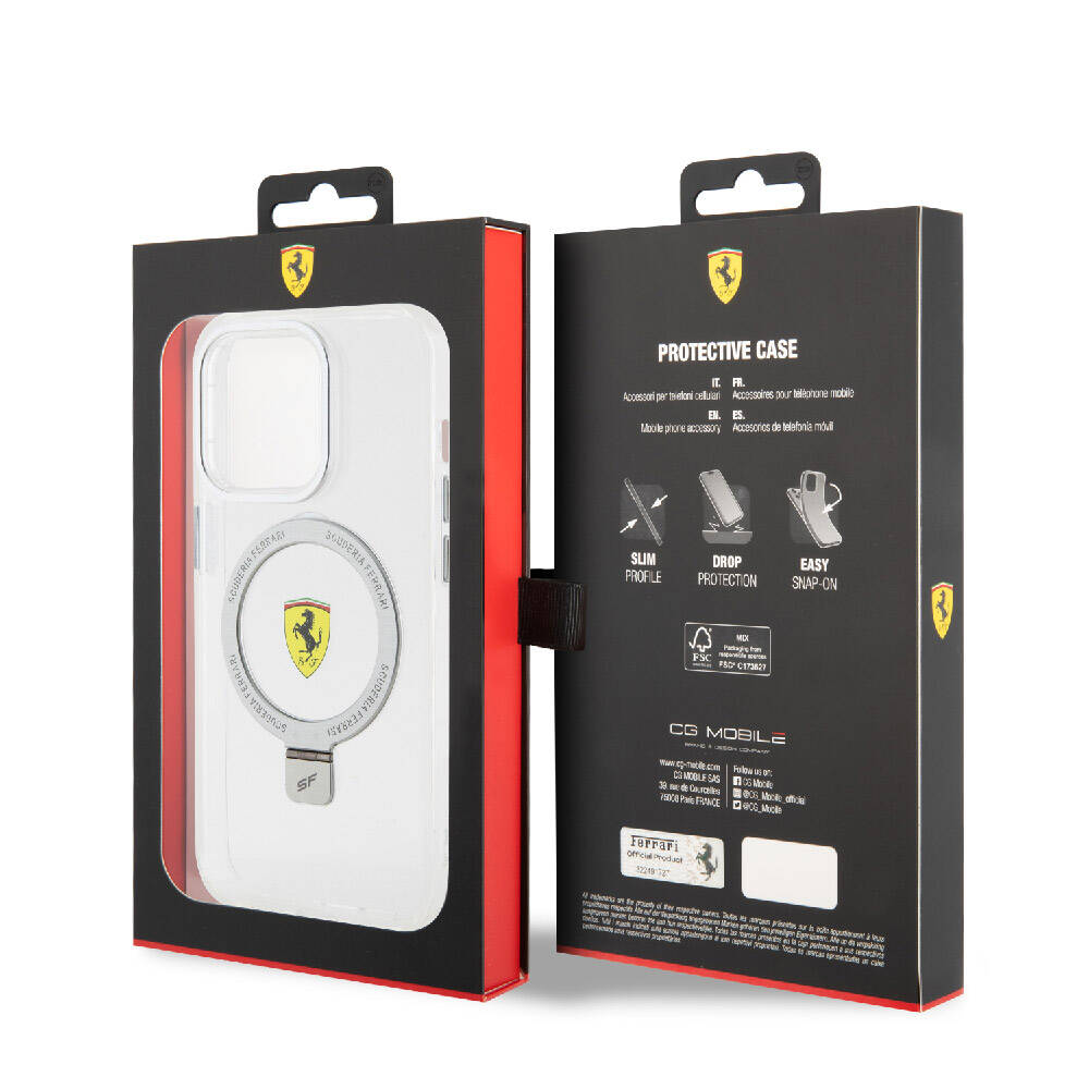 Ferrari iPhone 15 Pro M-safe Şarj Özellikli Standlı Buzlu Yüzey Dizayn Telefon Kılıfı