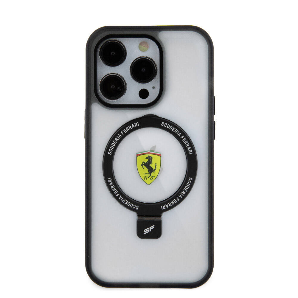 Ferrari iPhone 15 Pro M-safe Şarj Özellikli Standlı Buzlu Yüzey Dizayn Telefon Kılıfı
