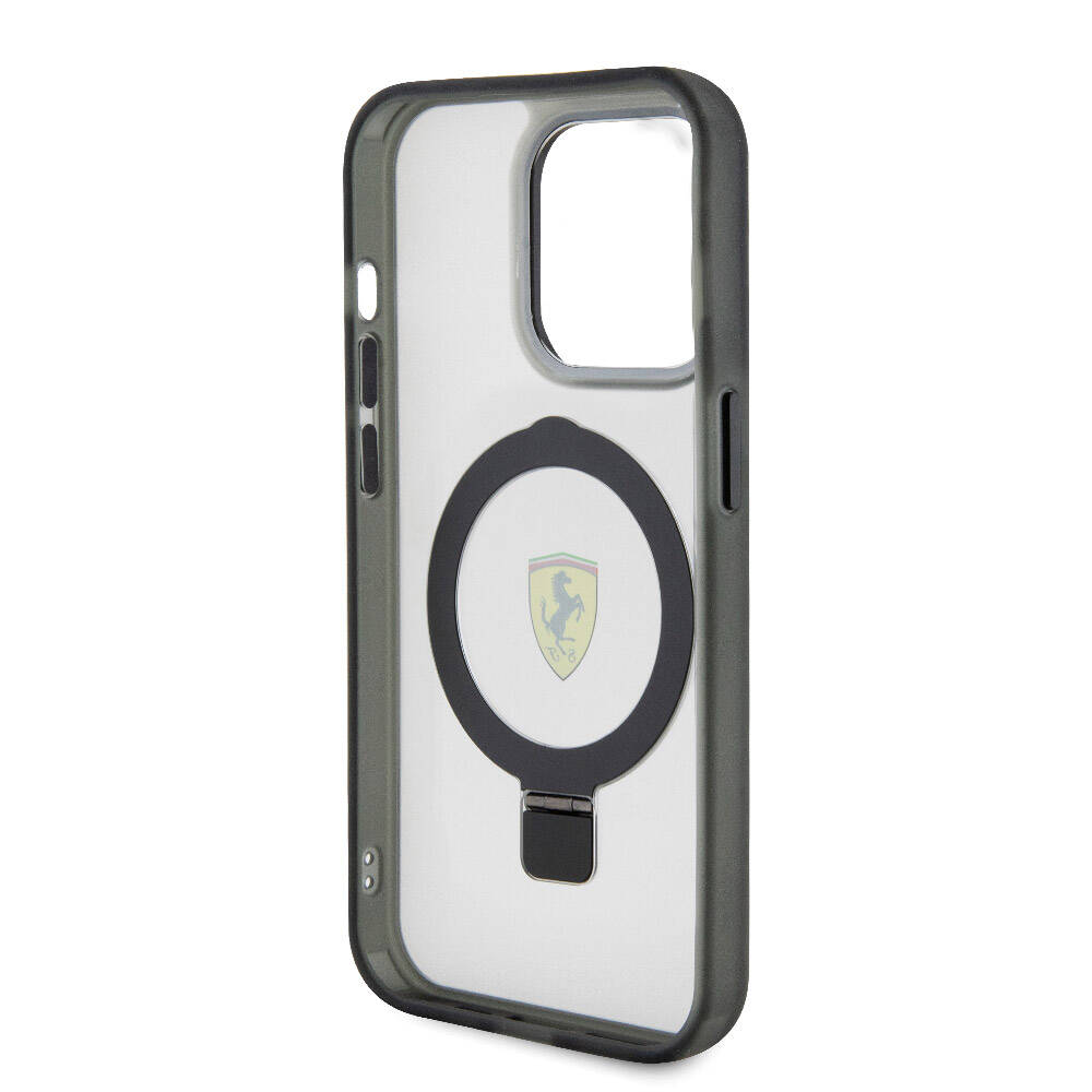 Ferrari iPhone 15 Pro M-safe Şarj Özellikli Standlı Buzlu Yüzey Dizayn Telefon Kılıfı