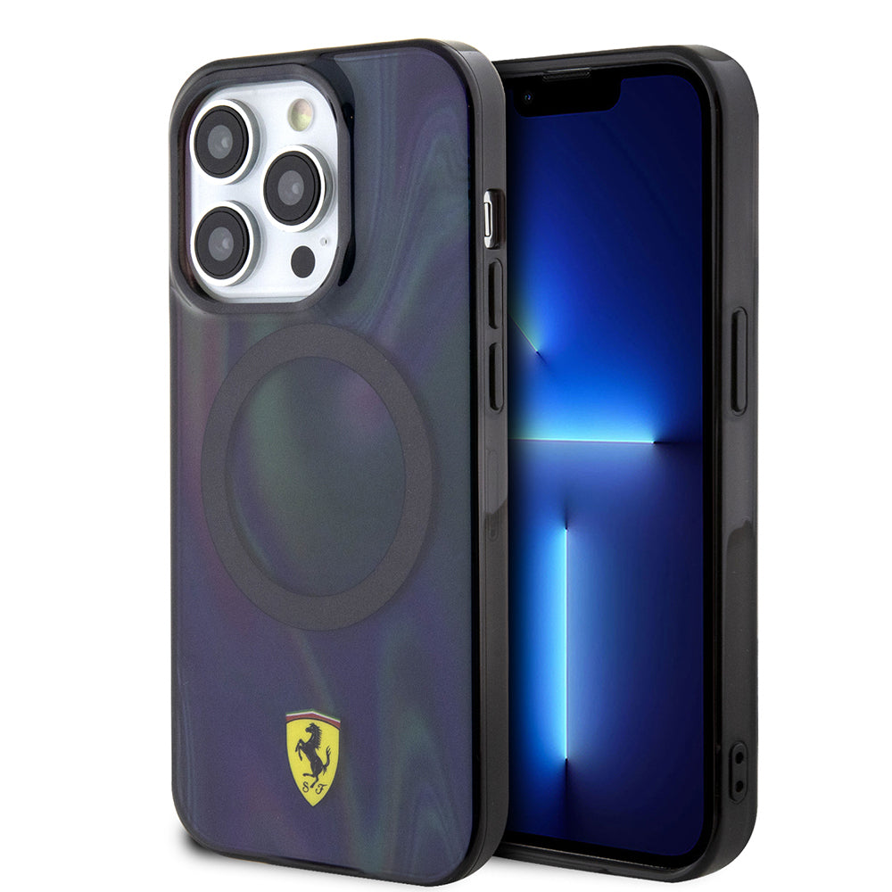 Ferrari iPhone 15 Pro Orjinal Lisanslı M-safe Şarj Özellikli Transparan Renk Geçişli Iridescent Kılıf