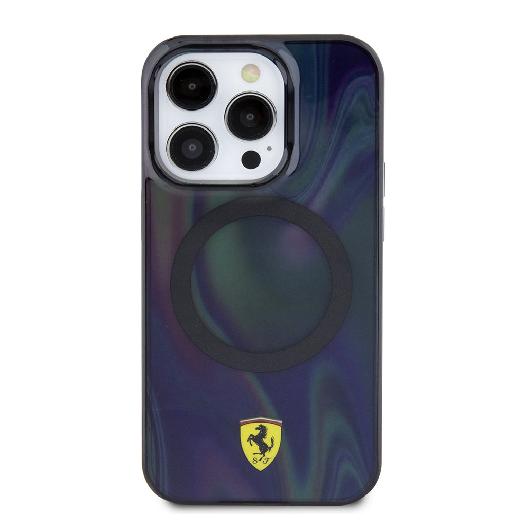 Ferrari iPhone 15 Pro Orjinal Lisanslı M-safe Şarj Özellikli Transparan Renk Geçişli Iridescent Kılıf