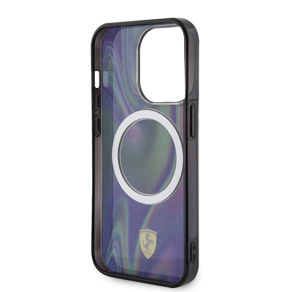 Ferrari iPhone 15 Pro Orjinal Lisanslı M-safe Şarj Özellikli Transparan Renk Geçişli Iridescent Kılıf