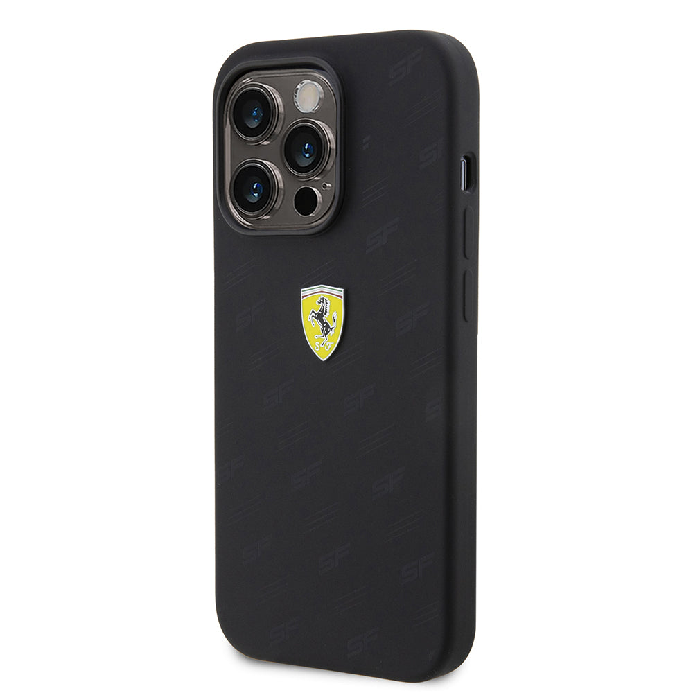 Ferrari iPhone 15 Pro Orjinal Lisanslı Metal Logolu SF Yazılı Telefon Kılıfı