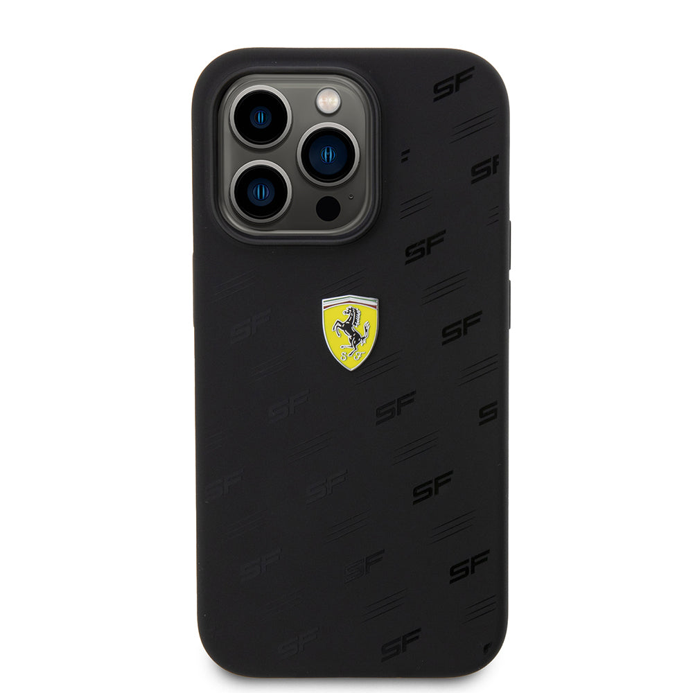 Ferrari iPhone 15 Pro Orjinal Lisanslı Metal Logolu SF Yazılı Telefon Kılıfı