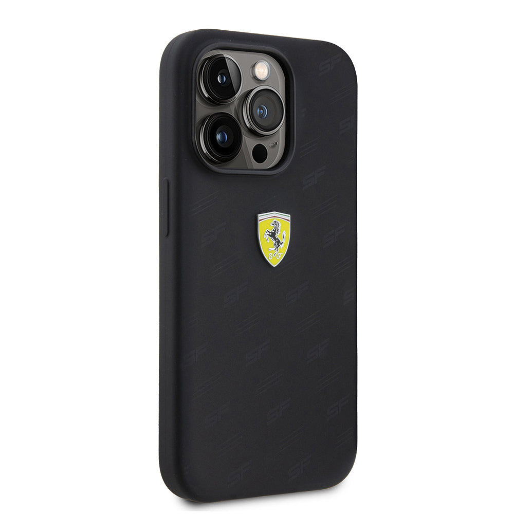 Ferrari iPhone 15 Pro Orjinal Lisanslı Metal Logolu SF Yazılı Telefon Kılıfı