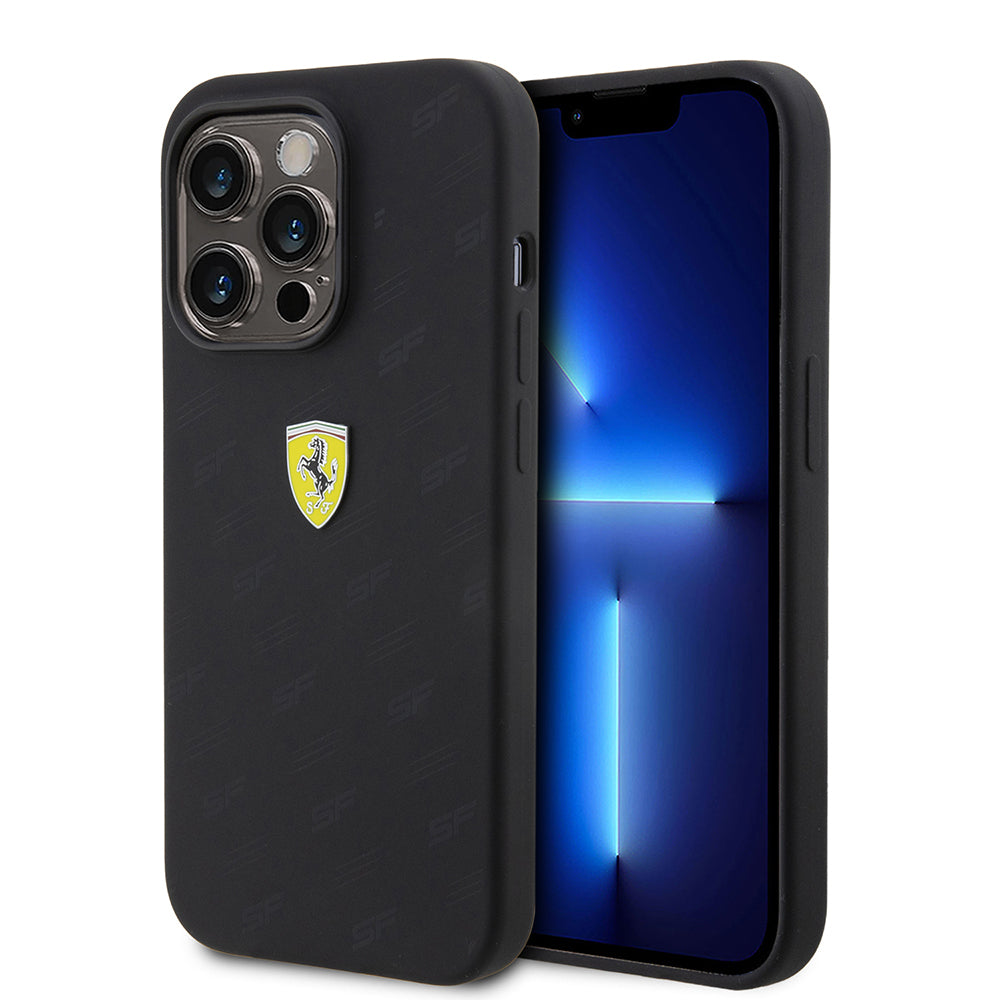 Ferrari iPhone 15 Pro Orjinal Lisanslı Metal Logolu SF Yazılı Telefon Kılıfı