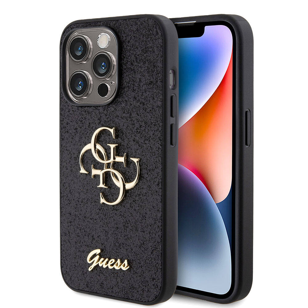 Guess iPhone 15 Pro Orjinal Lisanslı 4G Büyük Metal Logolu Glitter Telefon Kılıfı