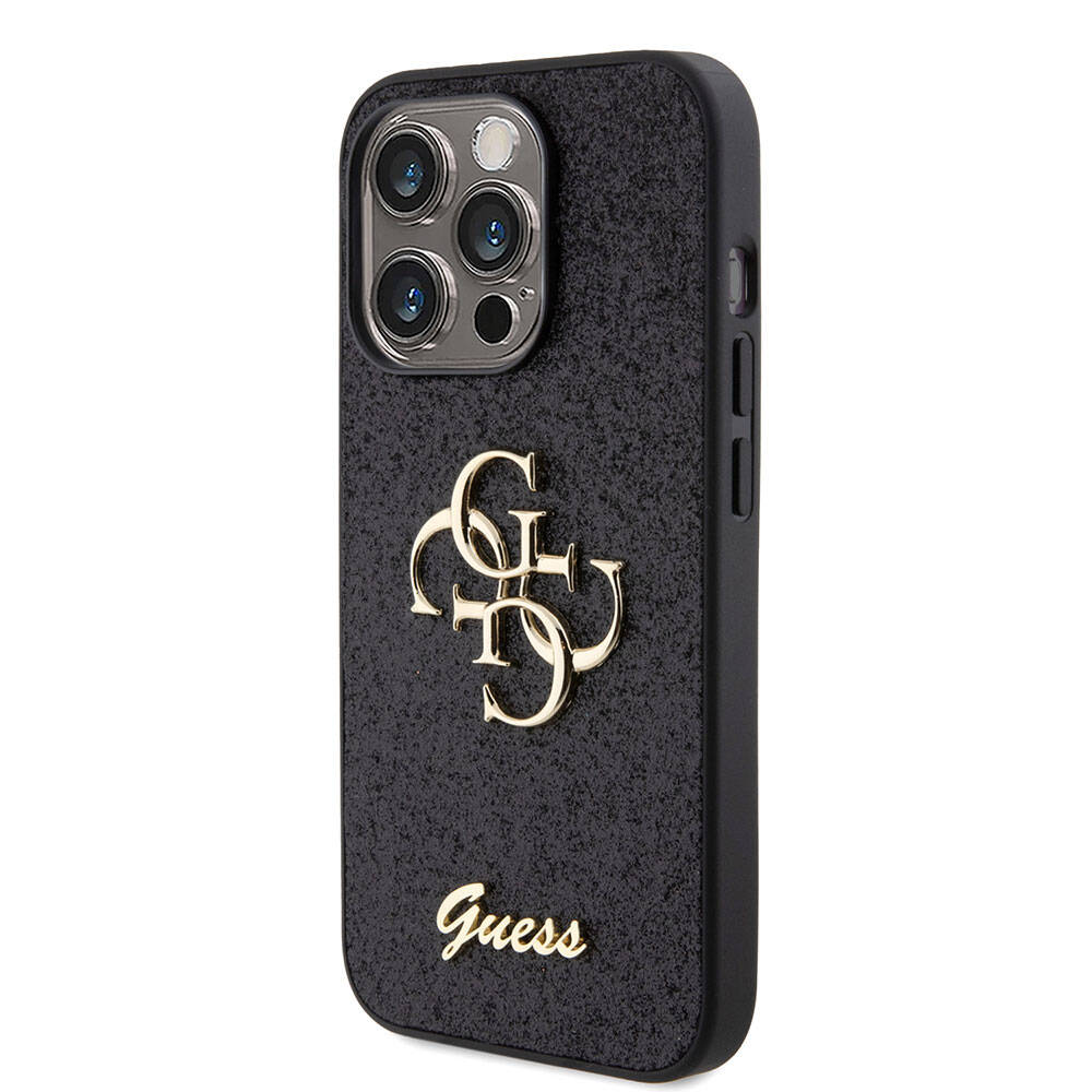 Guess iPhone 15 Pro Orjinal Lisanslı 4G Büyük Metal Logolu Glitter Telefon Kılıfı