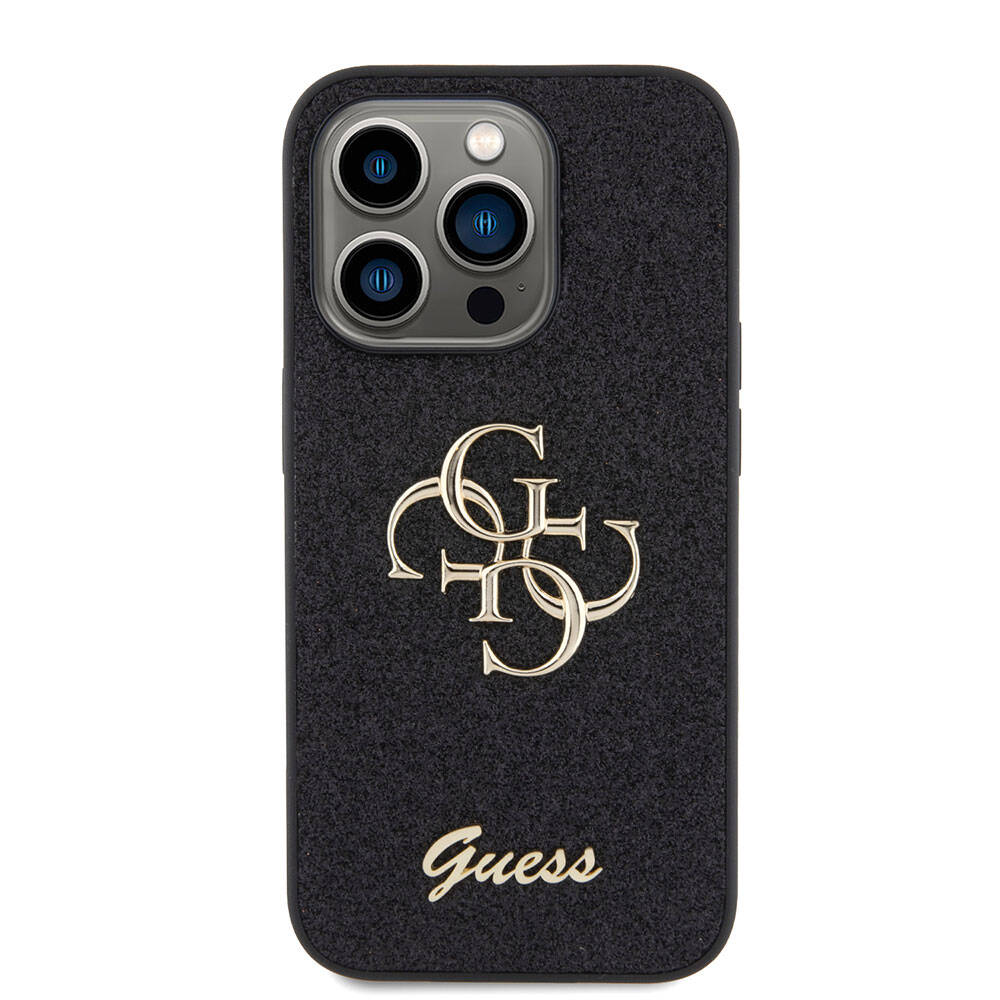 Guess iPhone 15 Pro Orjinal Lisanslı 4G Büyük Metal Logolu Glitter Telefon Kılıfı