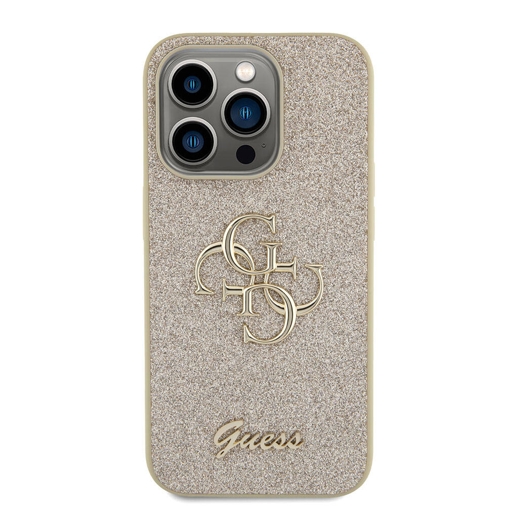 Guess iPhone 15 Pro Orjinal Lisanslı 4G Büyük Metal Logolu Glitter Telefon Kılıfı