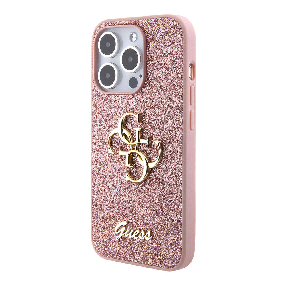 Guess iPhone 15 Pro Orjinal Lisanslı 4G Büyük Metal Logolu Glitter Telefon Kılıfı