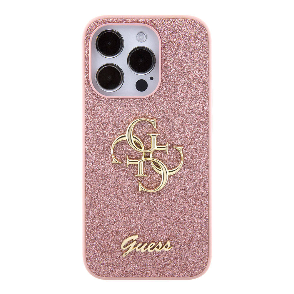 Guess iPhone 15 Pro Orjinal Lisanslı 4G Büyük Metal Logolu Glitter Telefon Kılıfı