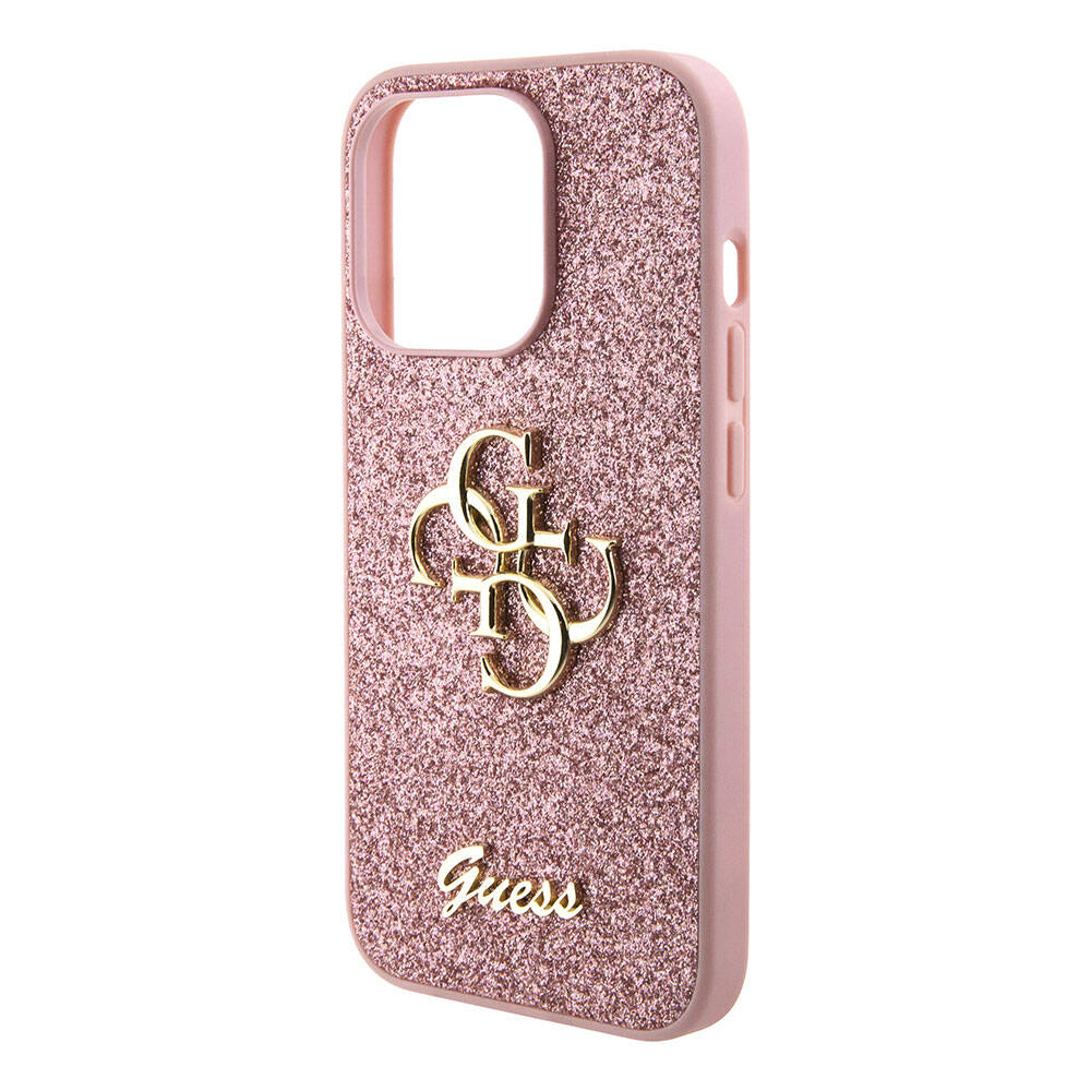 Guess iPhone 15 Pro Orjinal Lisanslı 4G Büyük Metal Logolu Glitter Telefon Kılıfı