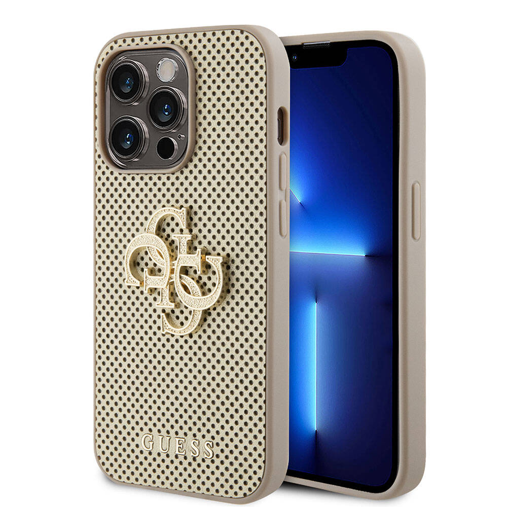 Guess iPhone 15 Pro Orjinal Lisanslı Delikli Yazı ve 4G Glitter Büyük Metal Logolu Kılıf