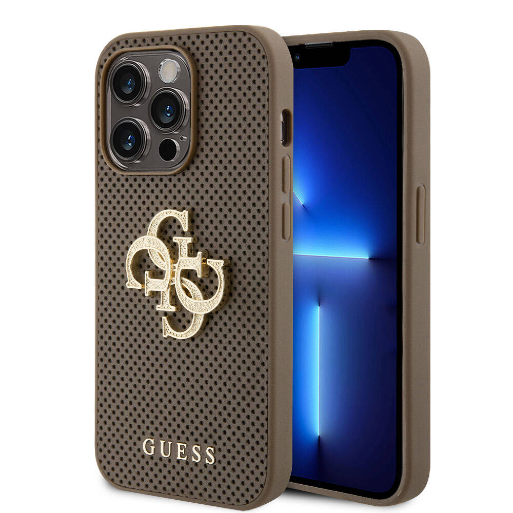Guess iPhone 15 Pro Orjinal Lisanslı Delikli Yazı ve 4G Glitter Büyük Metal Logolu Kılıf