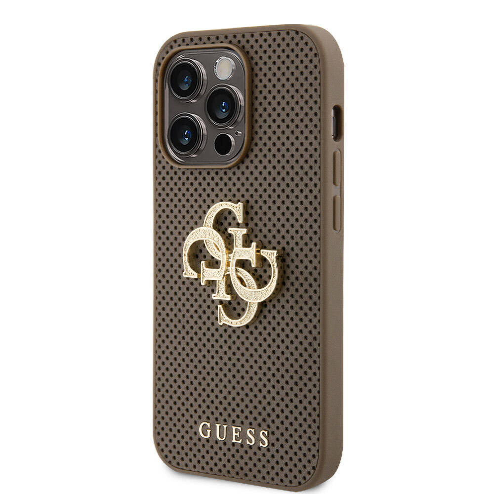 Guess iPhone 15 Pro Orjinal Lisanslı Delikli Yazı ve 4G Glitter Büyük Metal Logolu Kılıf