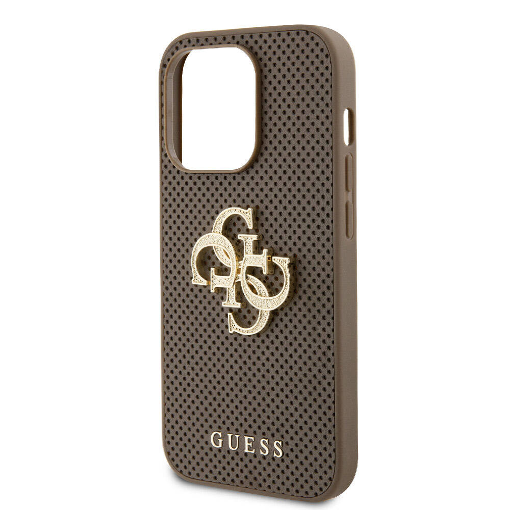 Guess iPhone 15 Pro Orjinal Lisanslı Delikli Yazı ve 4G Glitter Büyük Metal Logolu Kılıf