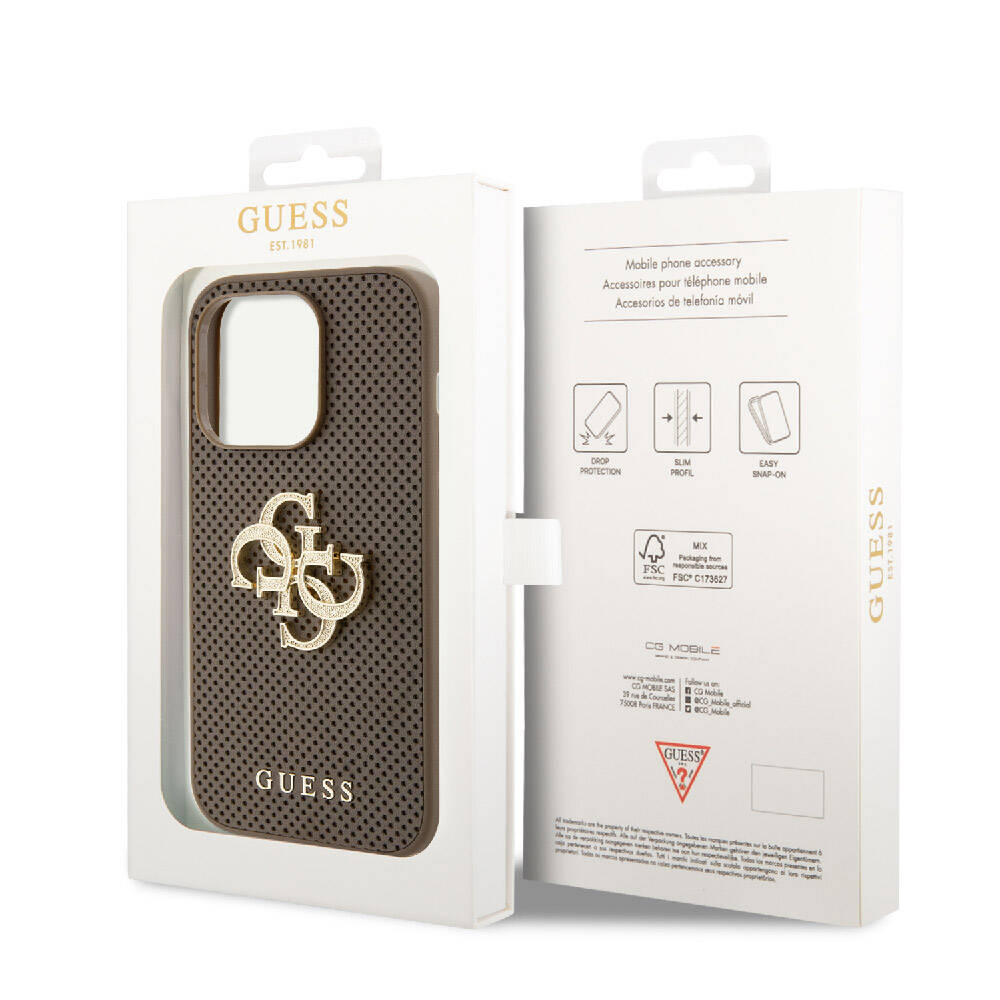 Guess iPhone 15 Pro Orjinal Lisanslı Delikli Yazı ve 4G Glitter Büyük Metal Logolu Kılıf