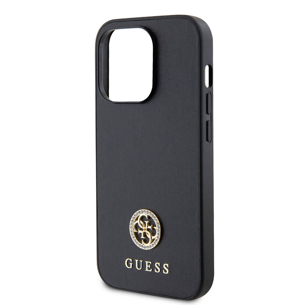 Guess iPhone 15 Pro Orjinal Lisanslı Deri 4G Metal Logo Strass Telefon Kılıfı